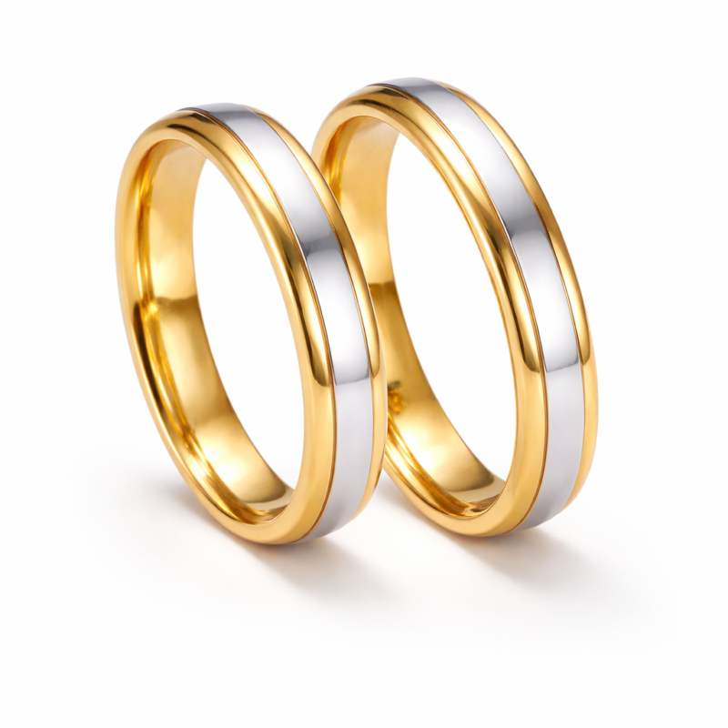 Aliança de Bodas Meia Cana 4,3 mm em Ouro 10K – Par