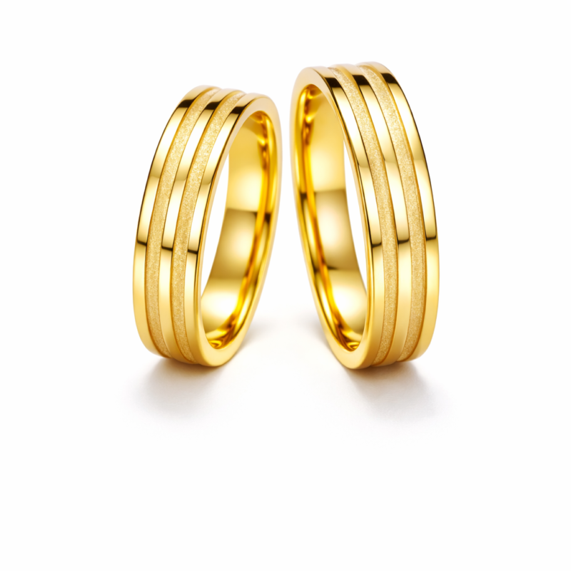Aliança Anatômica com Frisos 5 mm em Ouro 10K – Par